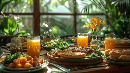 Breakfast overlooking nature.