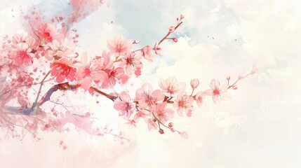 Painting of Pink Flowers on a Branch