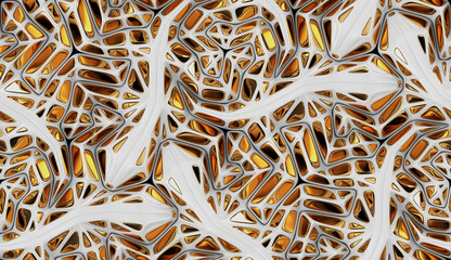 White 3D bionic shape tiles with gold insert.