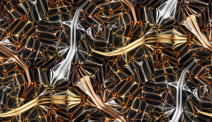 Lattice geckos made of gold and silver metals.