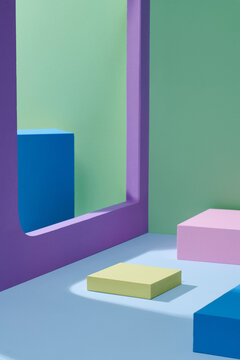 Pastel colorful podium with purple frames.