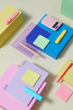 Pattern composition of colorful office and school stationery