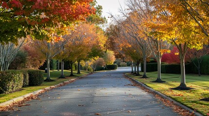 Naklejka premium Autumn trees lining driveway.