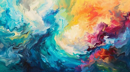 Fototapeta na wymiar Rainbow Colored Wave Abstract Painting