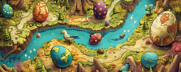 Unveil the Secrets of Spring: A Whimsical Easter Egg Map to Hidden Festive Joys - obrazy, fototapety, plakaty