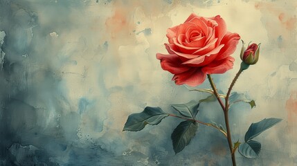 Red rose with textured background