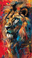 Colorful lion art with abstract background