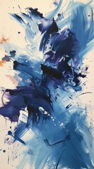 Abstract blue and white brush strokes painting