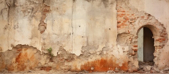 Deteriorated wall ruins signify architectural damage.