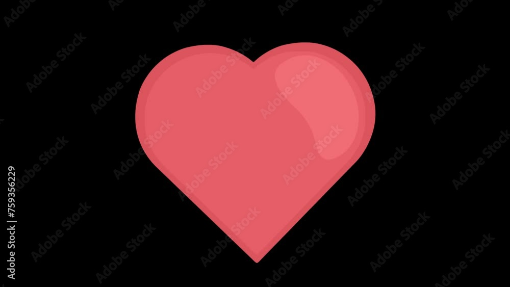 Poster video animation shape red heart appearing and disappearing, on a transparent background with zero al