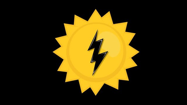 video animation sun and lightning or thunder cartoon, solar energy concept. On a transparent background with zero alpha channel