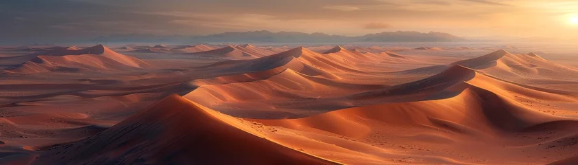 Muurstickers Golden Hour Over Desert Dunes, Conveying the Majestic Silence of Sands   © Sippung