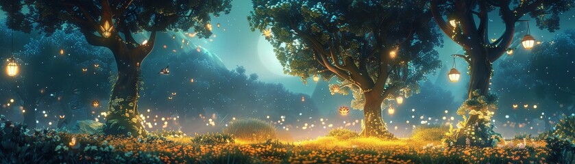 Mystical Glade Illuminated by Lanterns, Conjuring a Midsummer Night’s Dream

 - obrazy, fototapety, plakaty