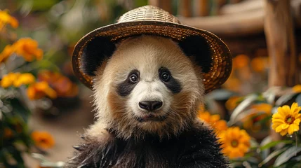 Zelfklevend Fotobehang a panda wearing a hat © Robin