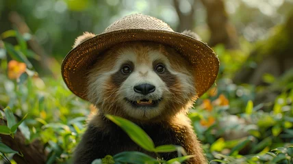 Foto op Plexiglas a panda wearing a hat © Robin