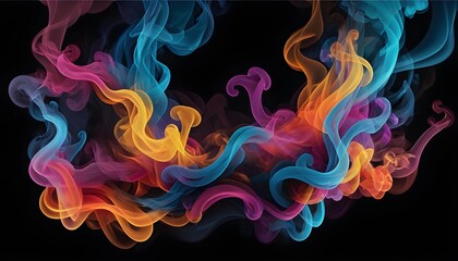  A mesmerizing image capturing the dynamic interplay of colorful smoke against a velvety black canvas as wisps of vibrant hues blend and merge to form a mesmerizing abstract tapestry