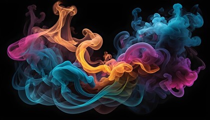  A mesmerizing image capturing the dynamic interplay of colorful smoke against a velvety black canvas as wisps of vibrant hues blend and merge to form a mesmerizing abstract tapestry