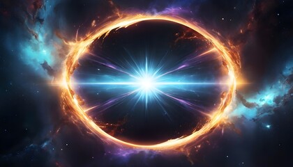  A mesmerizing scene of a radiant portal bursting open amidst the darkness of space