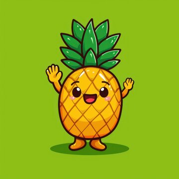 Cute pineapple smiling clip art. Kawaii flat design