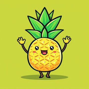 Cute pineapple smiling clip art. Kawaii flat design