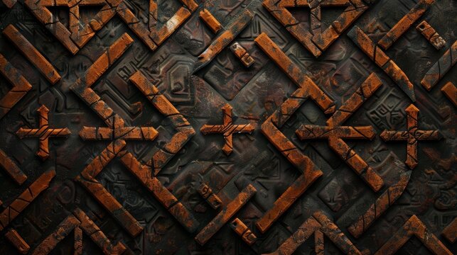 nordic viking runes futhark letters engraved. scandinavian old history culture pattern wallpaper background texture