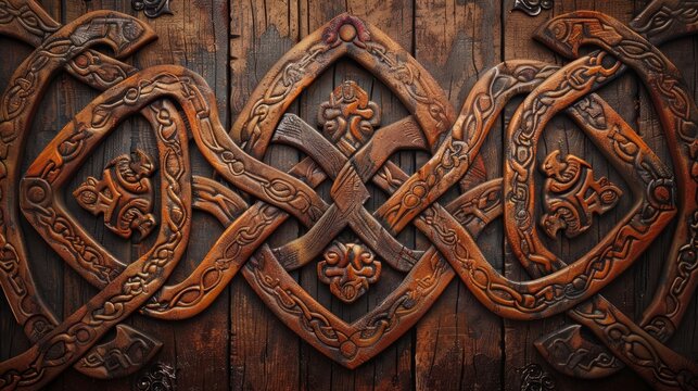 nordic viking runes futhark letters engraved. scandinavian old history culture pattern wallpaper background texture