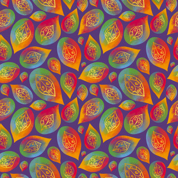 Colorful Seamless pattern with colorful indian motives