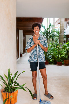 Moping Floor in Tropical Hotel