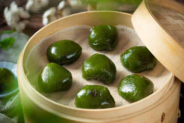 Oriental Chinese Sweet Green Rice Ball,Qingming festival snack.