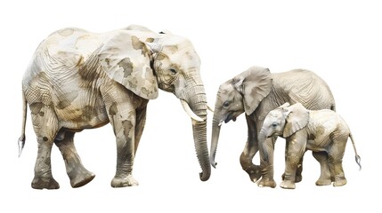 Watercolour style clipart bundle of african elephants, adult and baby, isolated on a white background