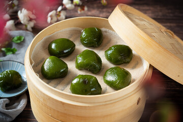 Oriental Chinese Sweet Green Rice Ball,Qingming festival snack.