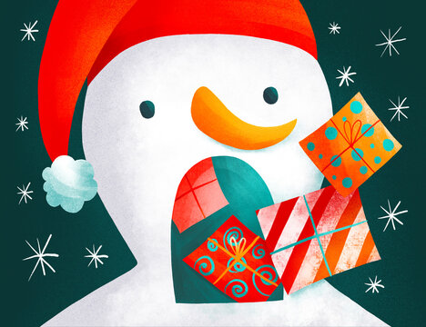 Concept of christmas card with huge snowman