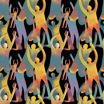 Seamless pattern: different colorful people 