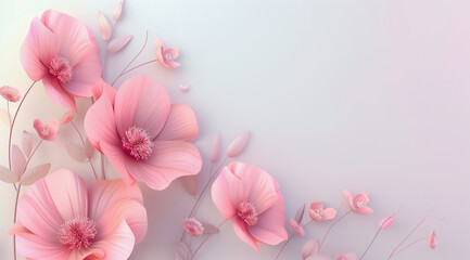Fototapeta premium Soft Pink Flowers in Minimalist Arrangement on Light Background 