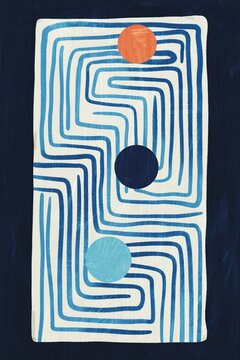 Sketch of a labyrinth on a blue wooden background
