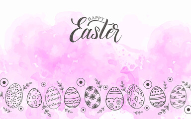 Abstract watercolor pink background with easter eggs design