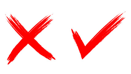 Red Hand Drawn Brush Stroke Check Mark and Cross Sign for Yes and No Choice Vector © Haseen