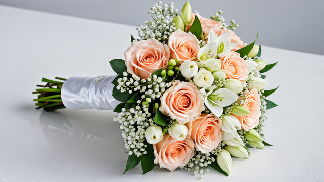 Photo of a wedding bouquet made of beautiful flowers. generative AI.