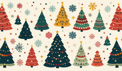 Obraz premium merry christmas pattern or christmas tree with red balls or christmas tree with balls or red christmas tree or christmas seamless pattern with trees or christmas seamless pattern