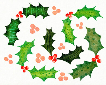 Festive Holly leaves pattern