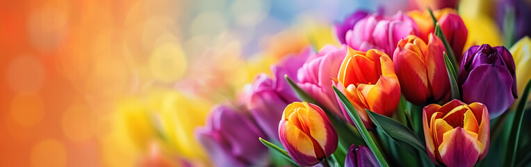 vibrant tulip array on rainbow gradient, spring flowers