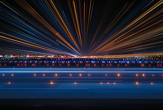 Long-exposure photos of planes taking off
