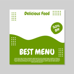 social media post template design in green and white abstract style for food and drink promotions.