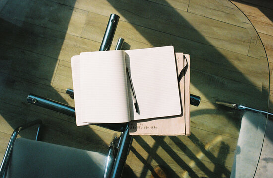 Empty journal in morning sunlight