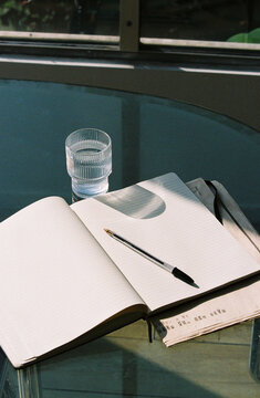 Empty journal in morning sunlight