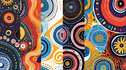Fotobehang Aboriginal Dreamtime Designs: Patterns Reflecting Australian Indigenous Art and Stories. Isolated Premium Vector. White Background  © Lila Patel