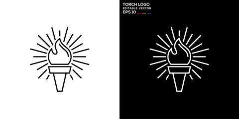 Vector design template of torch logo, with line art style, Olympics, burning spirit, symbol icon EPS 10