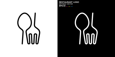 Vector design template of spoon and fork logo with simple model, restaurant, equipment, cutlery, symbol icon EPS 10