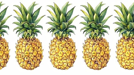 Pineapple pattern on white background, watercolor style painting