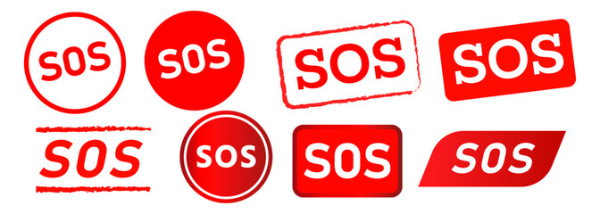 sos rectangle circle stamp and button label sticker for warning emergency service